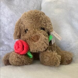 Russell Stover Coco Brown Plush Dog with Red Rose
